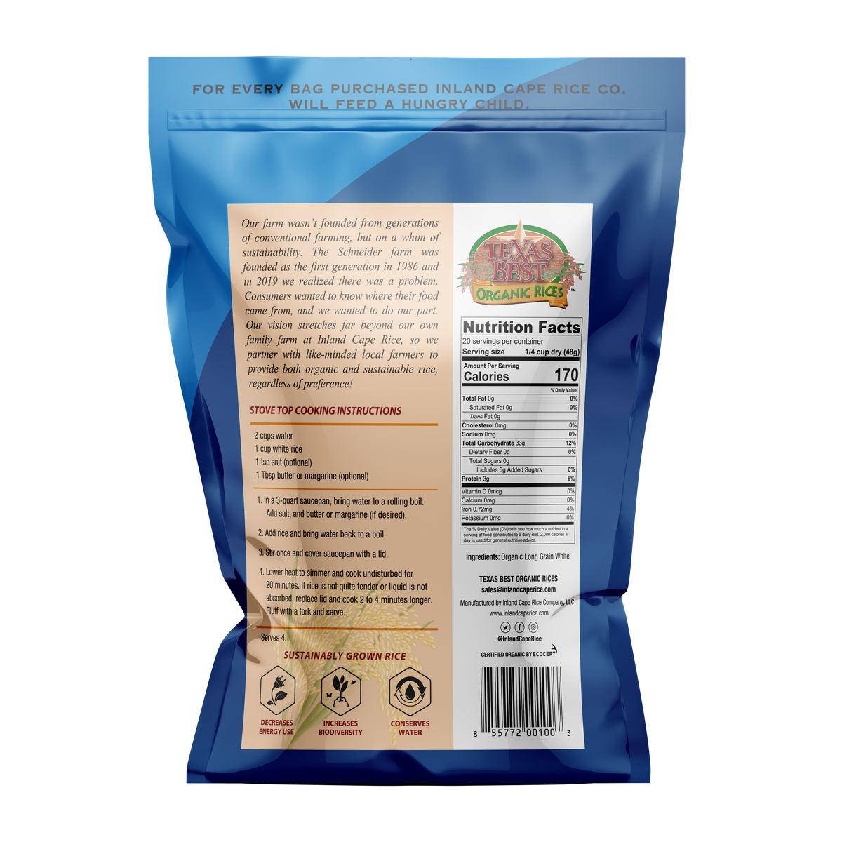 Organic Long Grain White Inland Cape Rice